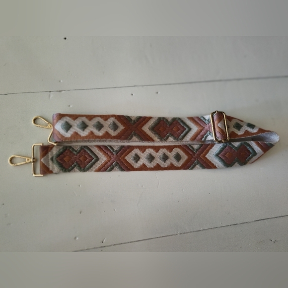 Purse Strap Replacement | Pink Green Cream Geo Print | Gold Hardware - Picture 1 of 4